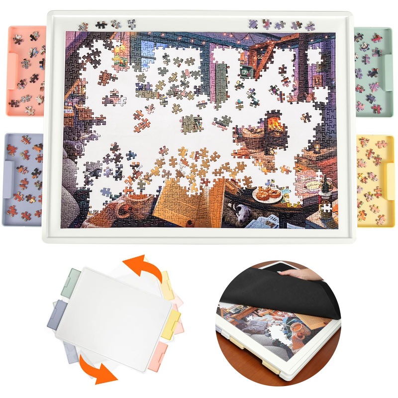 Playboda 1000 Pieces Rotating Plastic Puzzle Board With Drawers And Cover, 30''X22'' Portable Jigsaw Puzzle Table For Adults, La