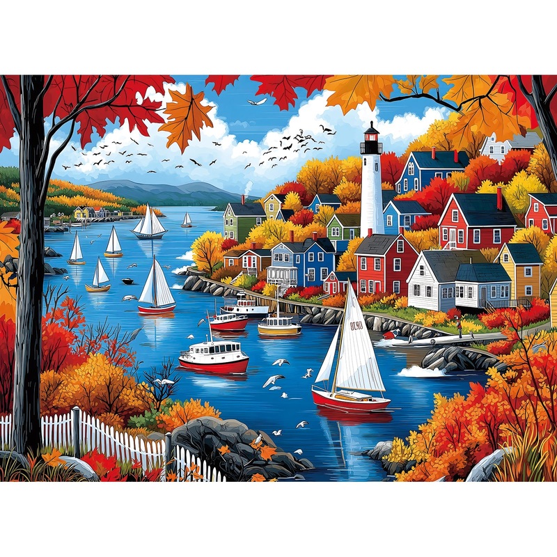Puzzles For Adults 500 Pieces Autumn Town Jigsaw Puzzles For Adults Beautiful Fall Seaside Landscape Puzzles 500 Pieces Challeng