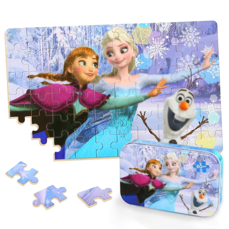 Puzzles For Kids Ages 4-8,Kids Puzzles In A Metal Box,Winter Princess Snowman Puzzles,Kids Boys Girls Learning Educational Puzzl
