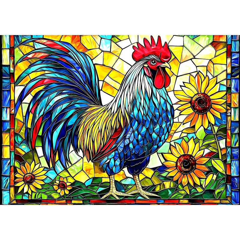Stained Glass Rooster Puzzles For Adults 1000 Pieces Colorful Rooster Puzzle For Adults Mosaic Jigsaw Puzzles1000 Pieces With Le