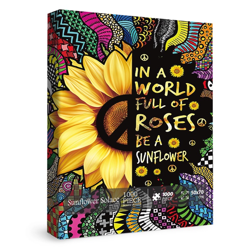 Sunflower Inspirational Puzzles For Adults 1000 Piece, Rainbow Mandala Colorful Flower Jigsaw Puzzle, Motivational Quote Puzzle