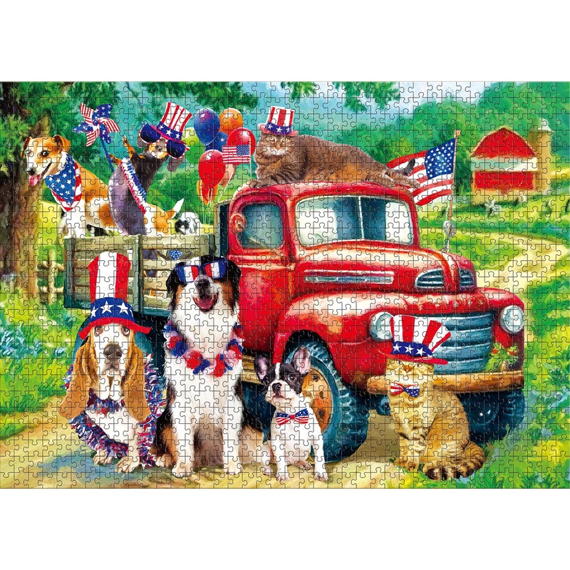 Takfot Puzzles For Adults 1000 Pieces - Dogs Cats American Flag Patriotic Puzzle- 1000 Piece Puzzles With Letters On Back - Jigs