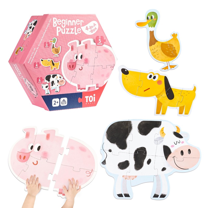 Toi Large Piece Toddler Puzzles For 2-4 Years Old, 4 Packs Beginner Puzzles For Toddlers, Kids Big Shape Preschool Learning Puzz