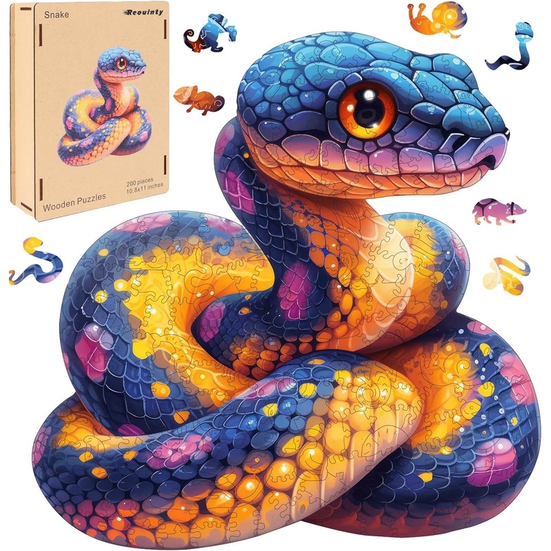 Wooden Puzzle For Adults, Snake Wooden Jigsaw Puzzles(10.8 * 11In-200Pcs), Medium,Unique Shape Adult Puzzles,Irregular Wood Puzz