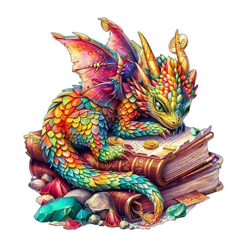 Wooden Puzzles For Adults - Unique Shaped Wooden Puzzles For Adults And Kids - Jeweled Dragon Wooden Jigsaw Puzzles - Christmas
