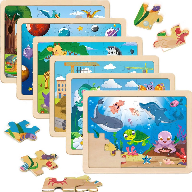 Wooden Puzzles For Kids Ages 4-6, 6 Packs 30 Pcs Jigsaw Puzzles For Kids Ages 3-5 | 4-8, Wooden Puzzles For Toddler Children Lea