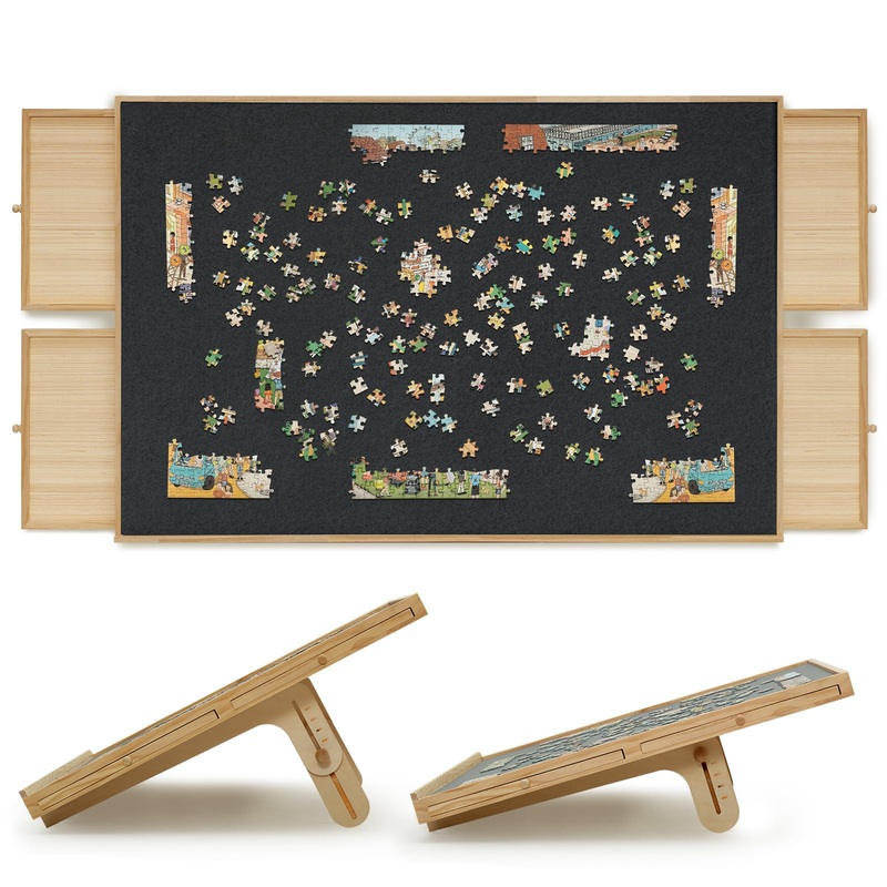Ykhallybee 2000 Pieces Felt Puzzle Board With 4 Drawers, Cover, 2 In 1 Puzzle Board With Adjustable Tilting Stand, Portable Jigs