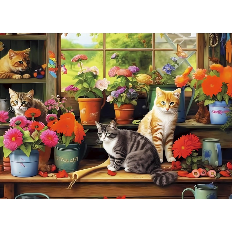500 Piece Puzzle For Adults-Cats And Flowers | Recycled Cardboar Jigsaw Puzzles 500 Pieces | Challenging Family Activity Great G