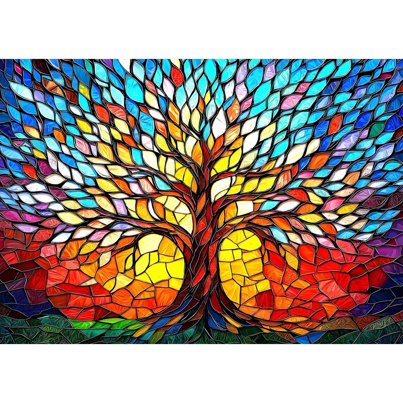 500 Piece Puzzles For Adults Stained Glass Tree Of Life Puzzle For Adults Colorful Mosaic Jigsaw Puzzles 500 Pieces With Letters
