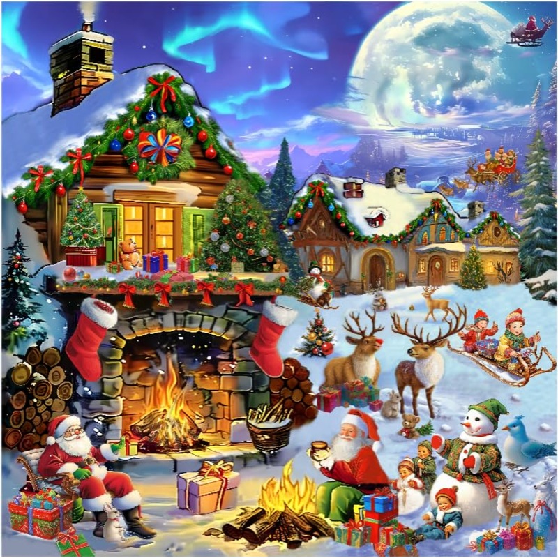 500 Pieces Christmas Puzzles For Teenagers And Adults Beautiful Aurora Happy Kids On The Snow Santa Claus And Elk Deer Are Perfe