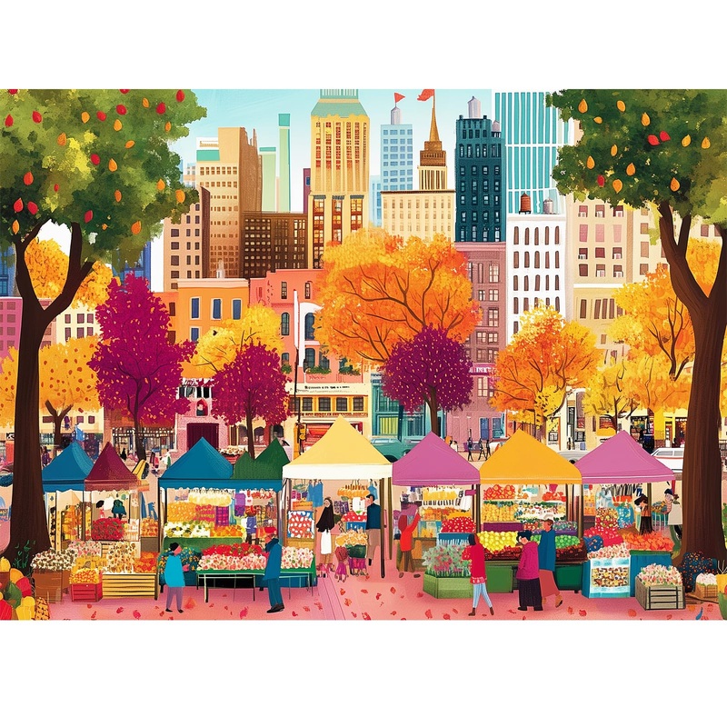 500 Pieces Puzzle For Adults-Beautiful Autumn Market Puzzle For Adults Children Elderly-Recycled Paper Jigsaw Puzzle 500 Piece-G