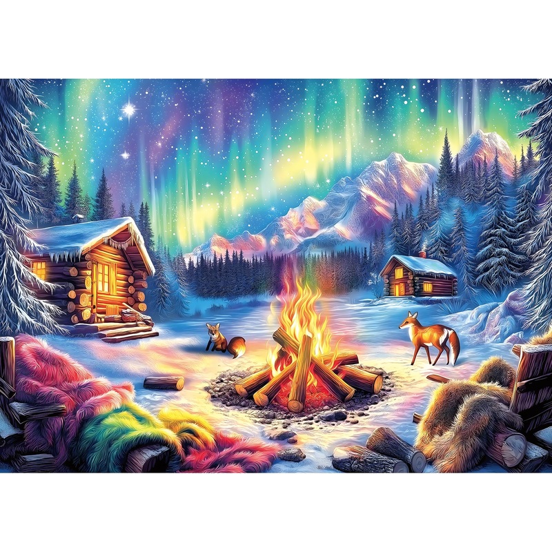 Blueforest 1000 Piece Jigsaw Puzzle For Adults - Winter'S Night Bonfire | Challenging Northern Lights Design | Impossible Hard D