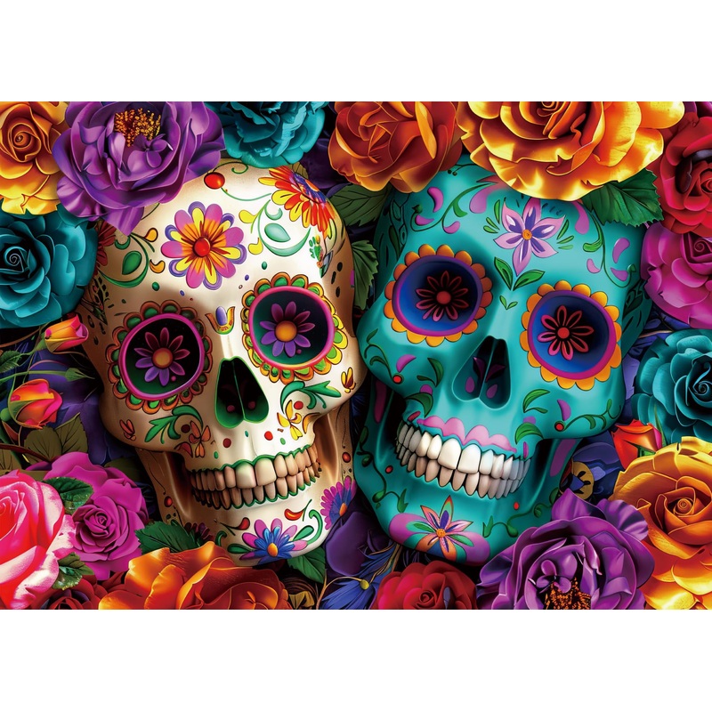 Buhah Halloween Skeleton Puzzle Horror Puzzles For Adults 1000 Pieces Colorful Flower Jigsaw Puzzles Spooky Skull Holiday Floral