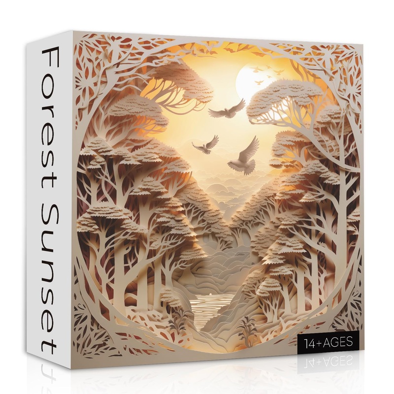 Forest Sunset Puzzles For Adults 1000 Pieces, Difficult Challenge Tree Of Life Jigsaw Puzzles, Autostereoscopy River Scene Paper