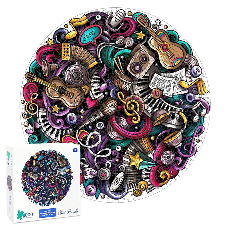 Gutiquanjj Graffiti Music Puzzle-1000 Pieces Creative Geometric Round Colourful Puzzle Puzzles For Adult&Kids Challenging Colorf
