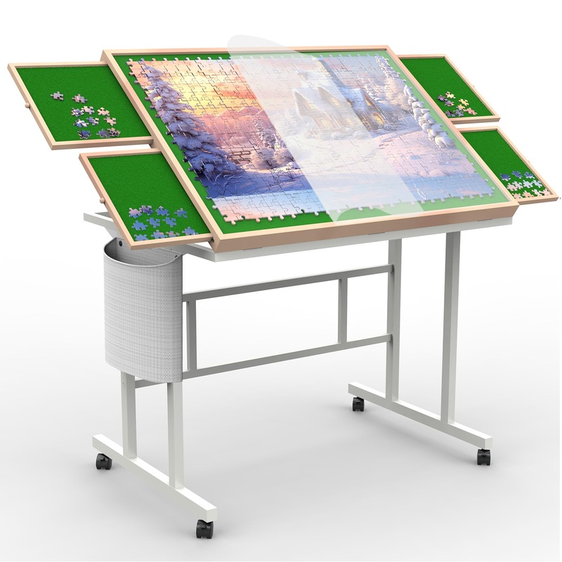 Jigsaw Puzzle Table 1500Pcs,Puzzle Table With Legs And Storage Pocket,5 Adjustable Up Level Puzzle Tables For Adults With Drawer