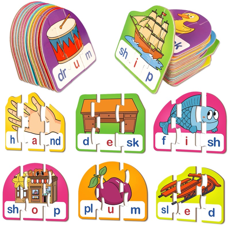 Kasfalci Cvcc & Ccvc Puzzle Cards For Kids,Word Games,Phonics Games,Speech Therapy Toys For Toddlers,4 Alphabet Letter Word Puzz