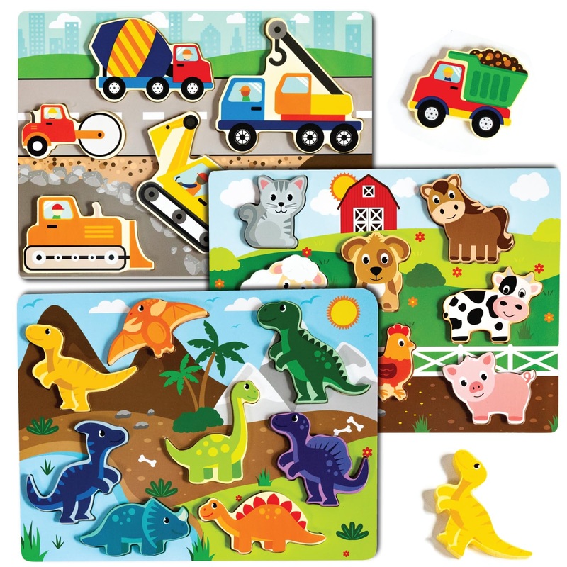 Klevly Large 3 Pk Wooden Toddler Puzzles Ages 2-4 | Wooden Puzzles For Toddlers 1-3 | Montessori Toys For 2 Year Old | Toddler T