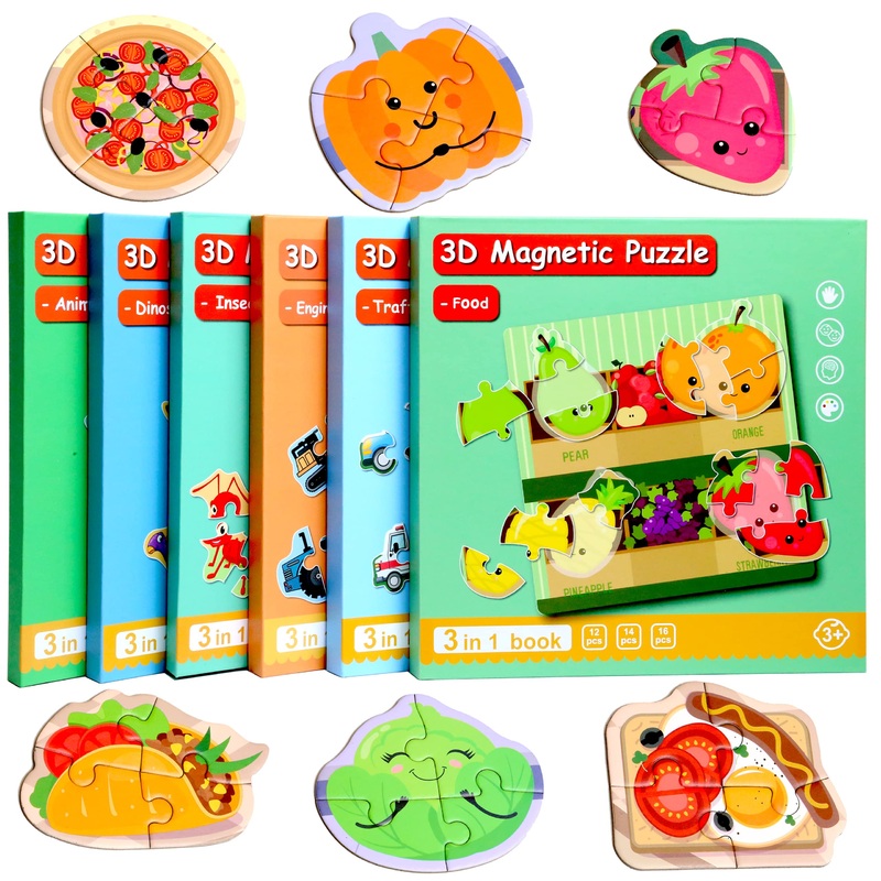 Magnetic Puzzles For Kids Ages 1-3, Travel Toddler Puzzles Ages 2-4 Year, Food Activities Toy For Boys & Girls 3-5 Yo - Learning