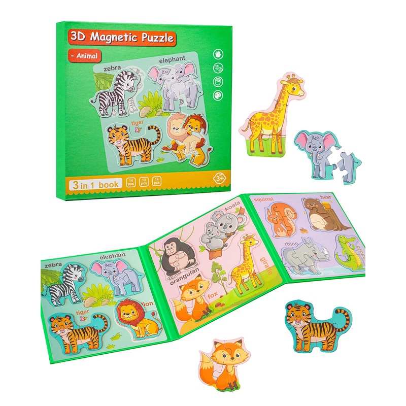 Magnetic Puzzles For Toddlers 1-3, Travel Puzzles For Kids Ages 3-5, Animal Activities Toy Wooden Jigsaw Puzzles Book For Boys &