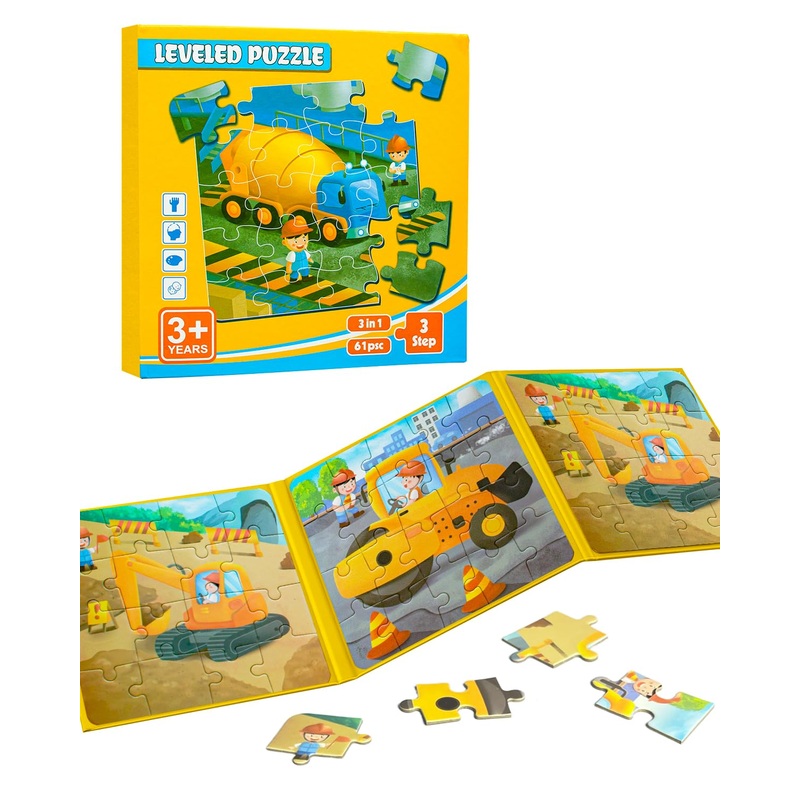 Magnetic Puzzles For Toddlers 3-5, 3 In 1 Travel Puzzles For Kids Ages 4-6, Excavator Truck Jigsaw Puzzle Book Road Trip Activit