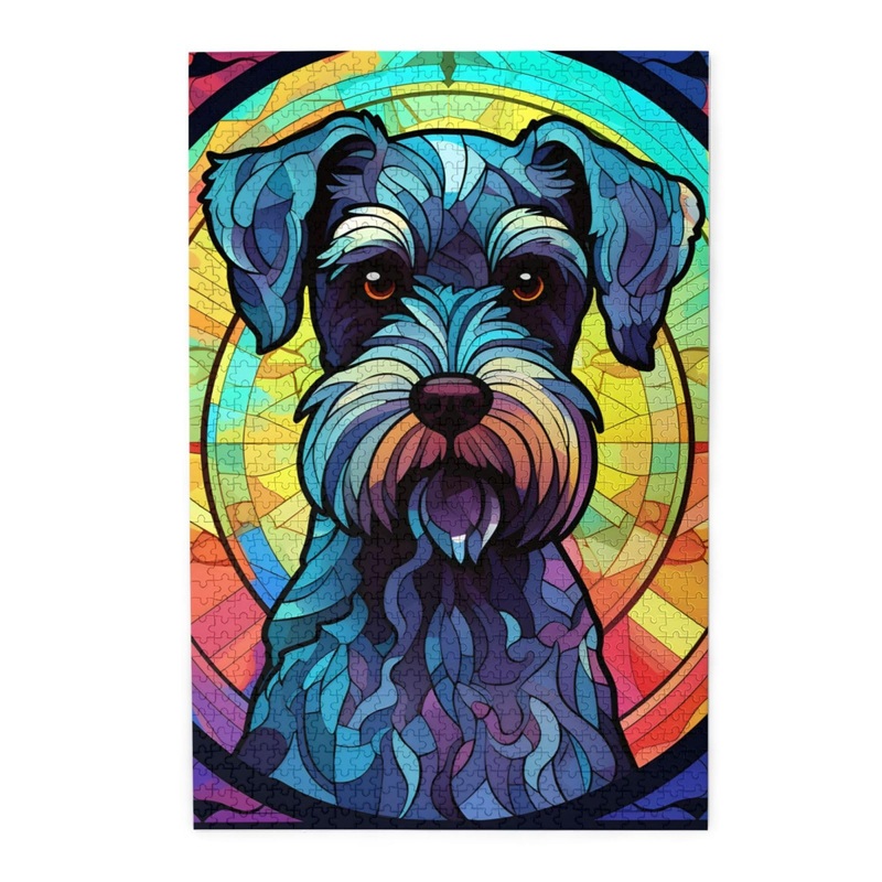Miniature Schnauzer Dogs Lovers Stained Colorful Glass 1000 Pieces Art Painting Wooden Puzzle For Kids Adults, Birthday Mother'S