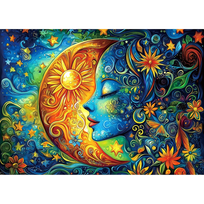 Moon Puzzles For Adults 1000 Pieces Blue Girl Face Art Flowers Puzzle For Adults Jigsaw Puzzles 1000 Pieces With Letters On Back