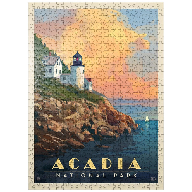 Mypuzzle Acadia National Park: Lighthouse, Vintage Poster - Premium 500 Piece Jigsaw Puzzle For Adults