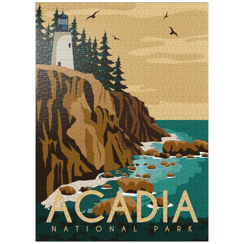 Mypuzzle Acadia National Park Maine Usa Art Deco Style Vintage Poster Illustration - Premium 1000 Piece Jigsaw Puzzle For Adults