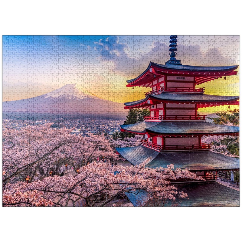 Mypuzzle Beautiful View Of Mount Fuji And Chureito Pagoda At Sunset - Premium 1000 Piece Jigsaw Puzzle For Adults