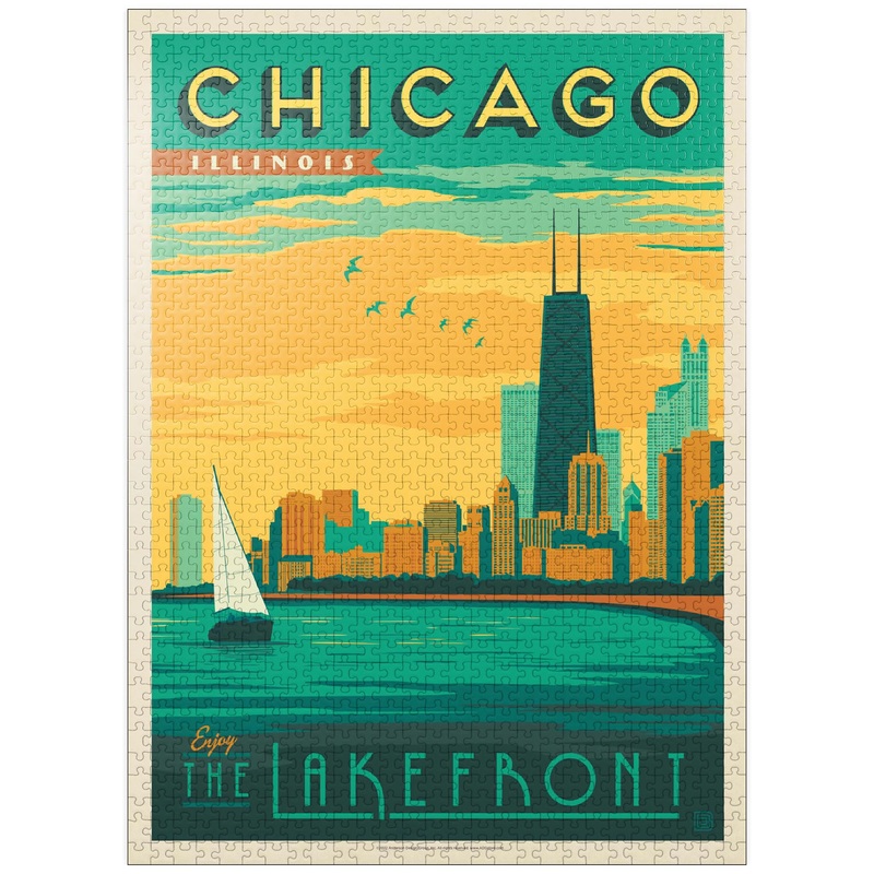 Mypuzzle Chicago: Lakefront, Vintage Poster - Premium 1000 Piece Jigsaw Puzzle For Adults