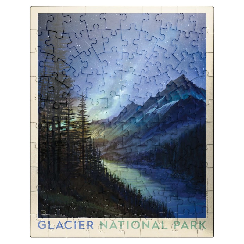 Mypuzzle Glacier National Park: Starlight, Vintage Poster - Premium 100 Piece Jigsaw Puzzle For Adults