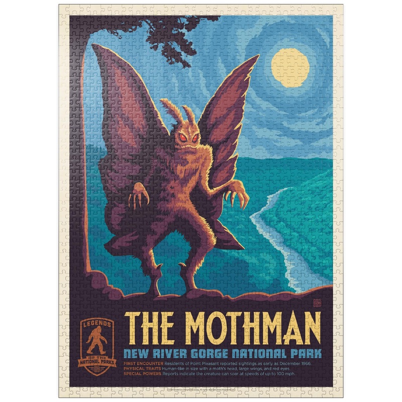 Mypuzzle Legends Of The National Parks: New River Gorge'S Mothman, Vintage Poster - Premium 1000 Piece Jigsaw Puzzle For Adults