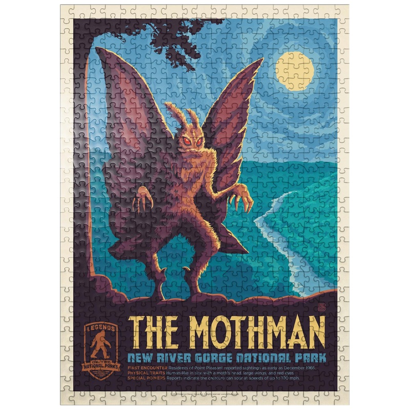 Mypuzzle Legends Of The National Parks: New River Gorge'S Mothman, Vintage Poster - Premium 500 Piece Jigsaw Puzzle For Adults