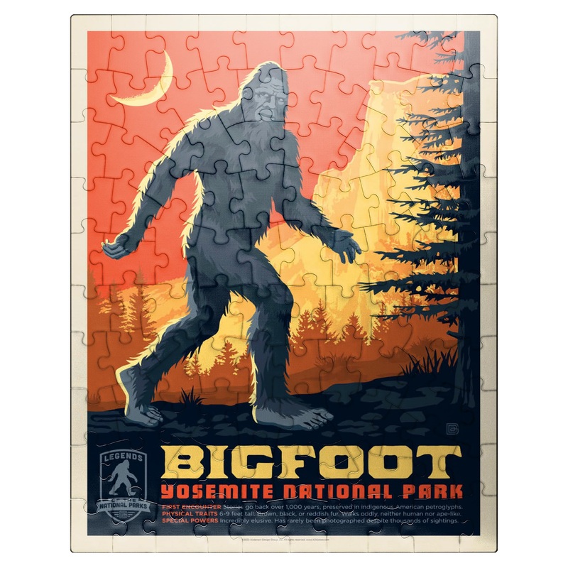 Mypuzzle Legends Of The National Parks: Yosemite'S Bigfoot, Vintage Poster - Premium 100 Piece Jigsaw Puzzle For Adults