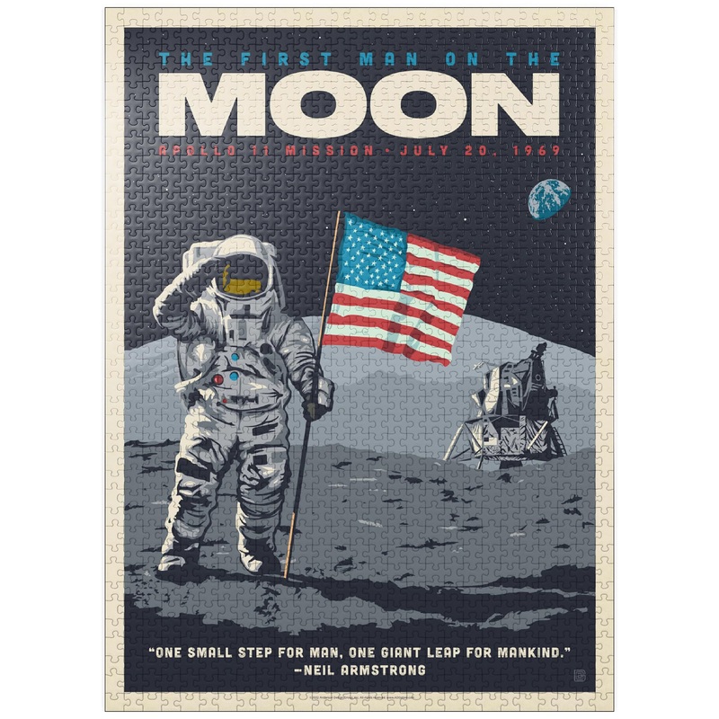 Mypuzzle Nasa 1969: First Man On The Moon, Vintage Poster - Premium 1000 Piece Jigsaw Puzzle For Adults