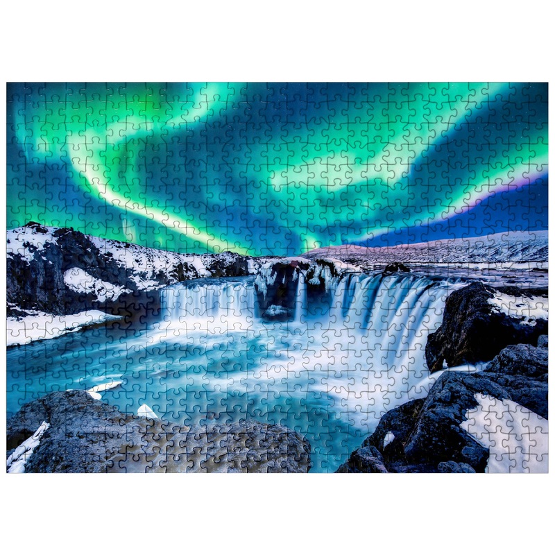 Mypuzzle Northern Lights Over Godafoss Waterfall In Iceland - Premium 500 Piece Jigsaw Puzzle For Adults