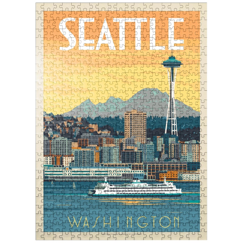 Mypuzzle Seattle, Wa: Ferry, Vintage Poster - Premium 500 Piece Jigsaw Puzzle For Adults