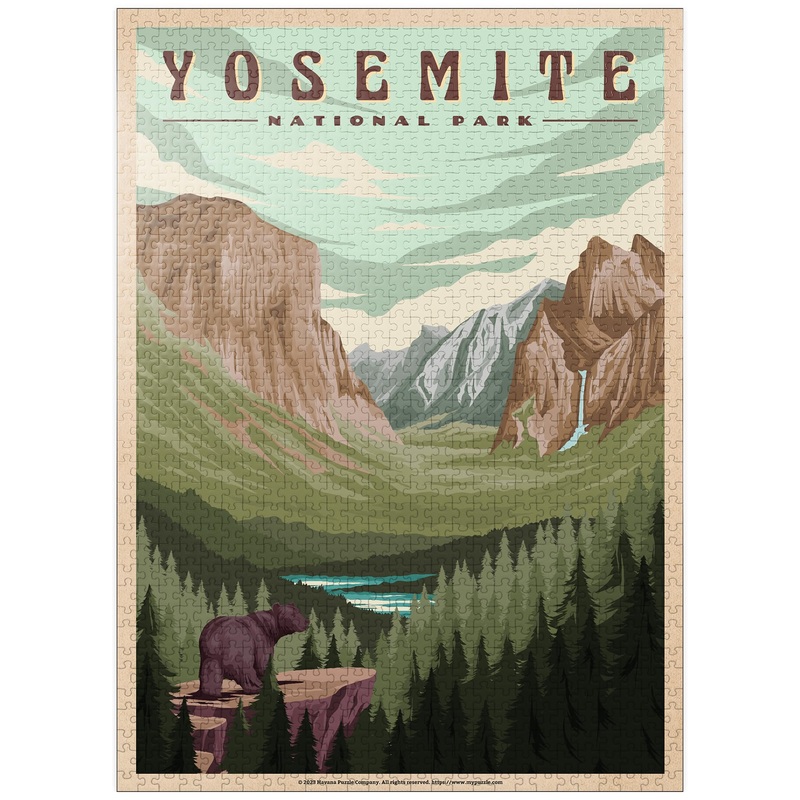 Mypuzzle Yosemite National Park - Yosemite Valley, Vintage Travel Poster - Premium 1000 Piece Jigsaw Puzzle For Adults