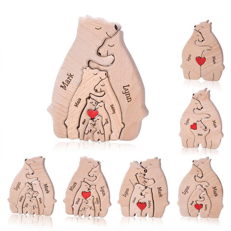 Personalized Wooden Bear Puzzle With 2-8 Names Custom Family Name Puzzle Customized Wooden Puzzle Gifts For Christmas
