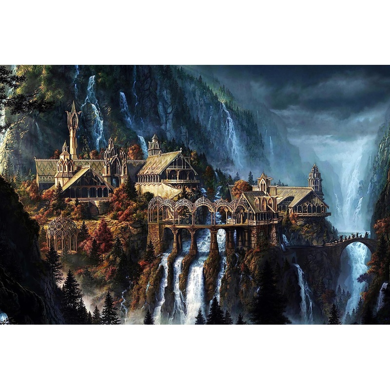 Puzzles For Adults 1000 Pieces,Lord Of The Rings Puzzle,Waterfall Town 1000 Piece Puzzle For Adults Artwork Jigsaw Puzzle Family