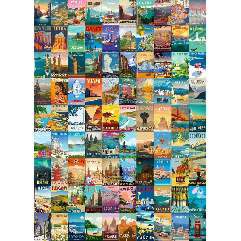 Puzzles For Adults 1000 Pieces Vintage World Travel, Jigsaw Puzzles Landscape Poster Puzzle Landmarks, 1000 Piece Jigsaw Puzzles