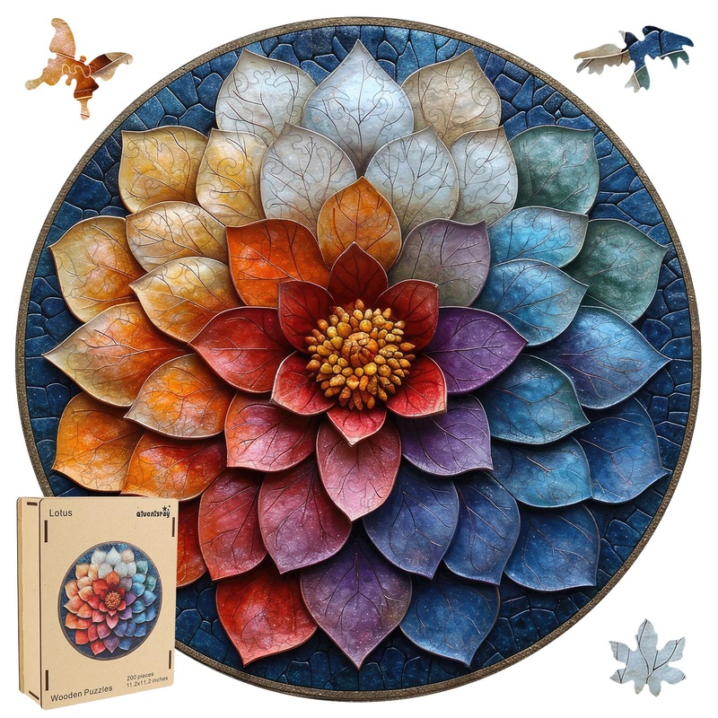Puzzles For Adults, Mandala Flower Wooden Puzzles 500Pcs, Royal Size 16.7X16.7In, Unique Shaped Lotus Yoga Gifts Jigsaw Puzzles,