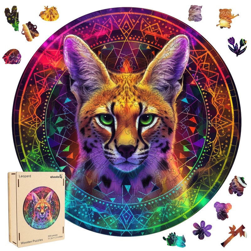Qiuenisray Wooden Jigsaw Puzzles-Leopard, 200Pcs,11.3X11.3In,Medium,Wooden Puzzles For Adults,Unique Shape Animal Adult Puzzles,
