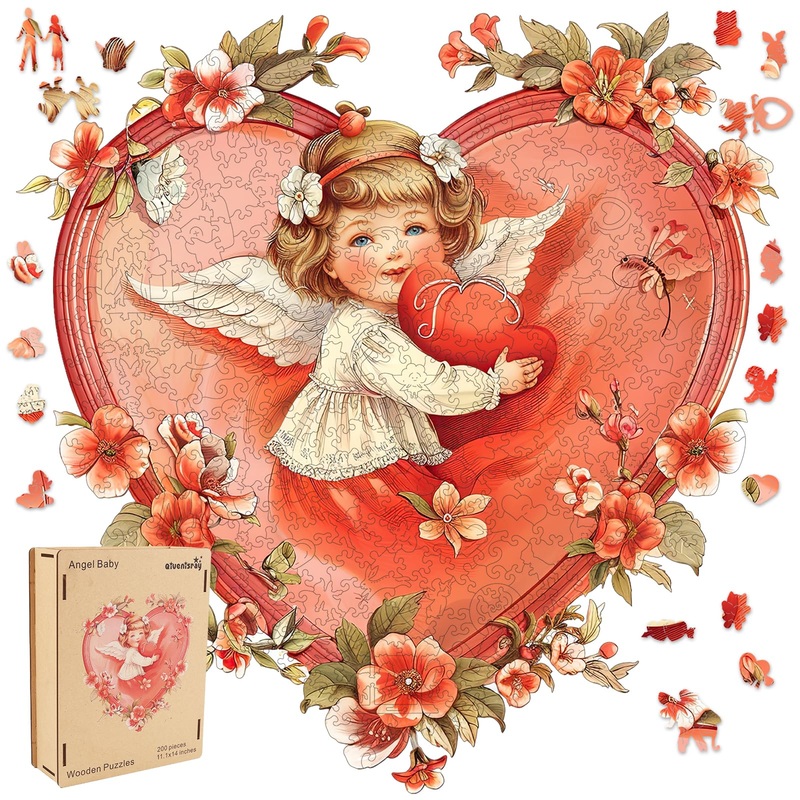 Qiuenisray Wooden Puzzles For Adults,Angel Baby Wooden Jigsaw Puzzles 200Pcs,10.4X10.9In,Medium,Unique Shape Adult Puzzles,Irreg