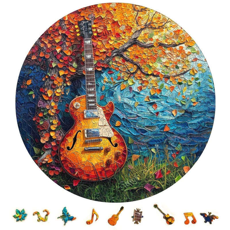 Wooden Puzzle For Adults 500 Piece, Autumn Jigsaw Puzzle, Guitar Wooden Jigsaw Puzzles, Thanksgiving Garden Puzzle, Beautiful Wo