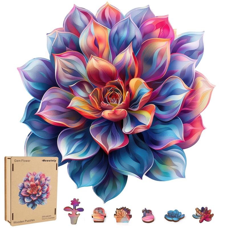 Wooden Puzzles For Adult 500 Piece, Flower Succulent Puzzle For Girls And Women, Challenging Puzzle, Luxurious Shaped Wooden Puz