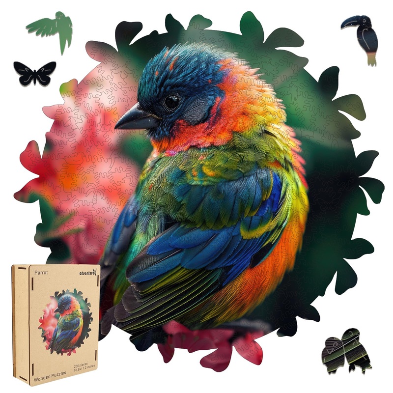 Wooden Puzzles For Adults, Finch Bird Wooden Jigsaw Puzzles 200Pcs, Medium, Unique Shape Animal Adult Puzzles, Irregular Wood Pu