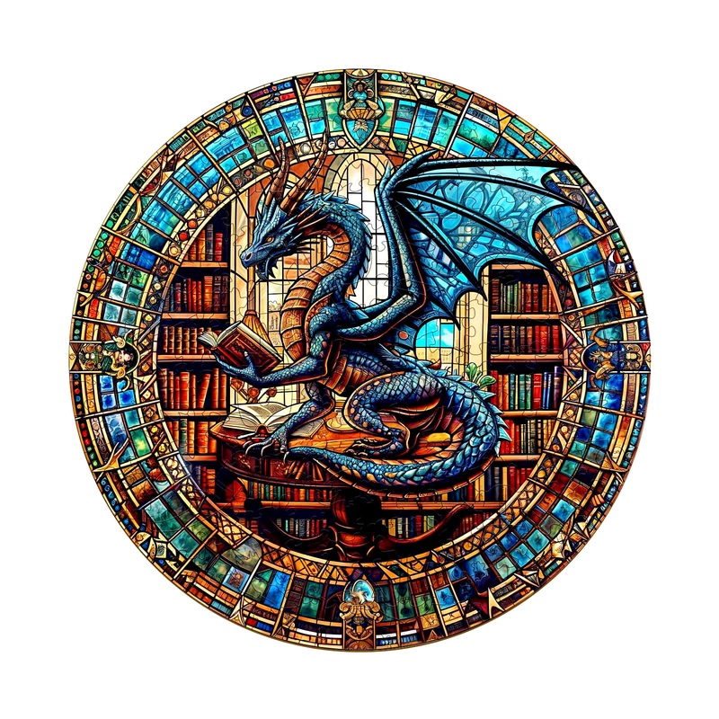 Wooden Puzzles For Adults - The Dragon'S Library Wooden Jigsaw Puzzles For Adults Kids, Unique Shaped Challenging Animal Adult P