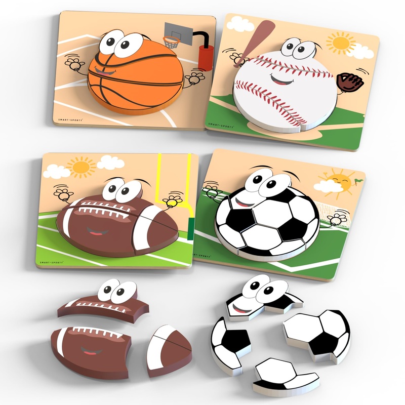 Wooden Puzzles For Toddlers 2-4 | Sports Puzzles | Wood Puzzles For Kids, Toddler Sports Toys For Toddlers, Basketball Toy, Foot